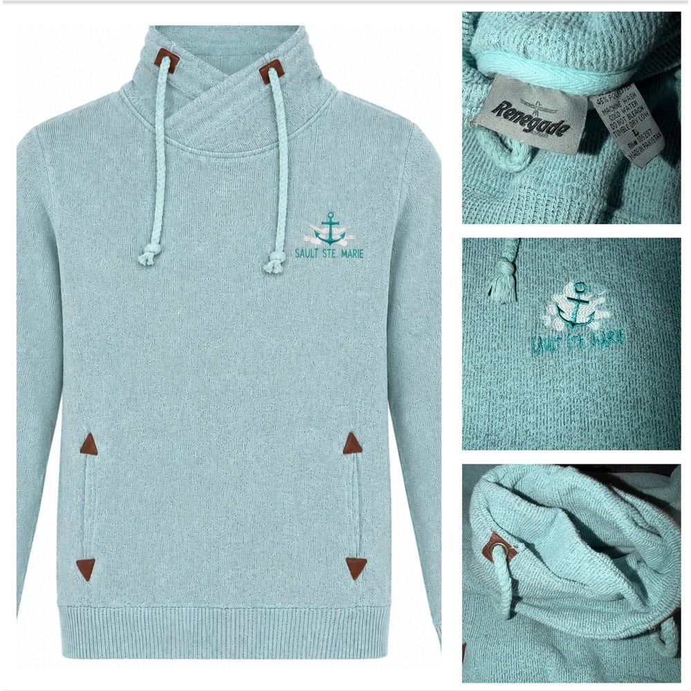 Renegade Club Large Sault Ste Marie Anchor Cowl Neck Sweater‎ Michigan Up North